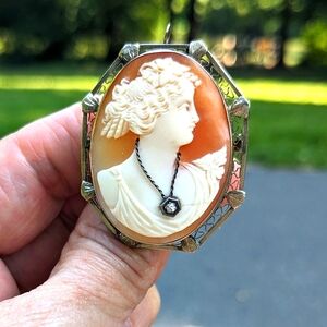 Diamond & 14 Karat white gold filigree Heirloom estate circa 1900